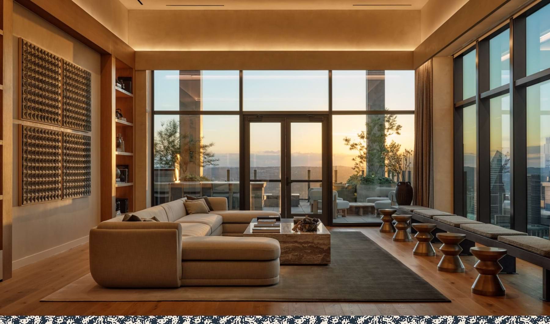 A club lounge at sunset